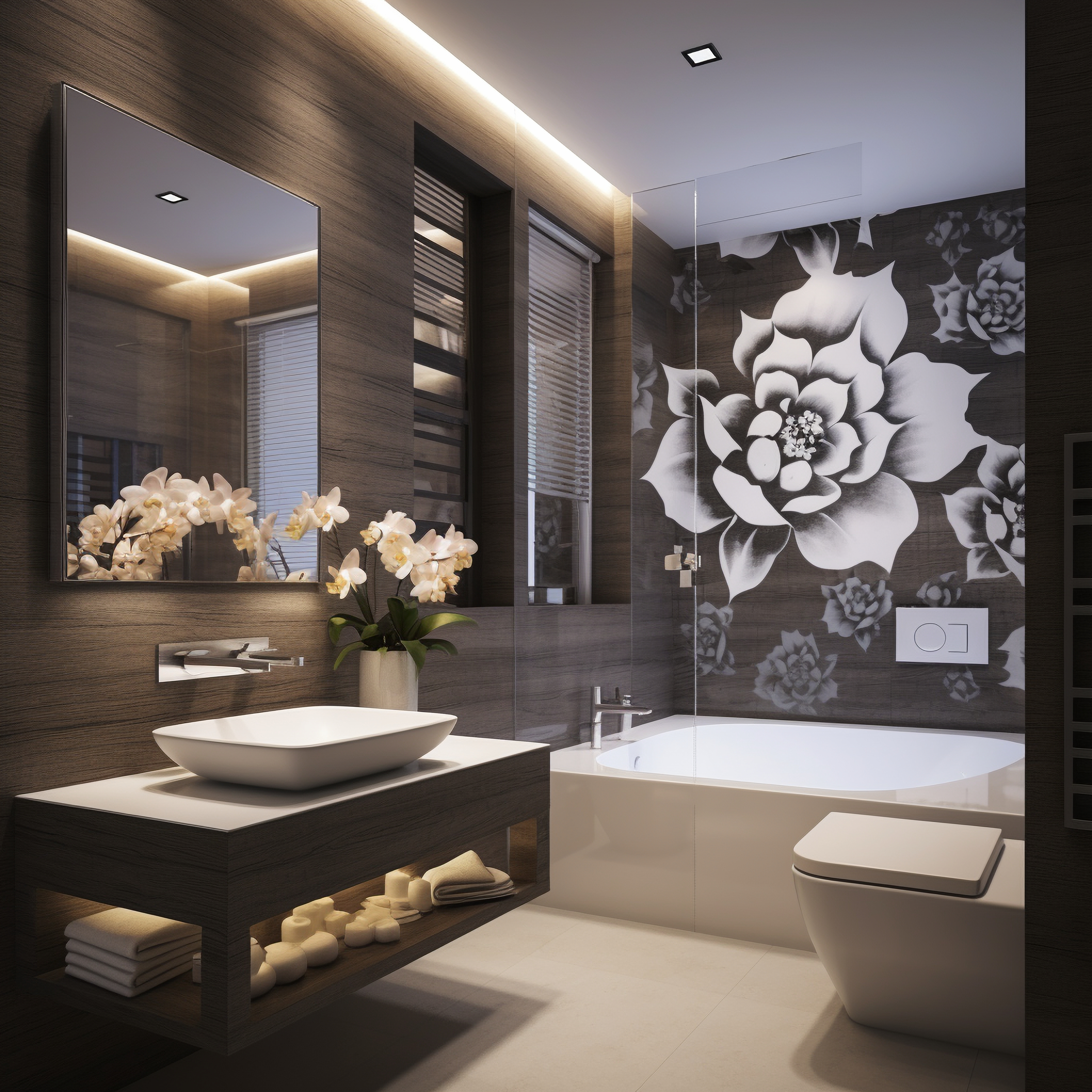 Bathroom interior with practical storage layout