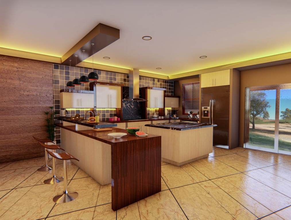 Modern modular kitchen layout and counters