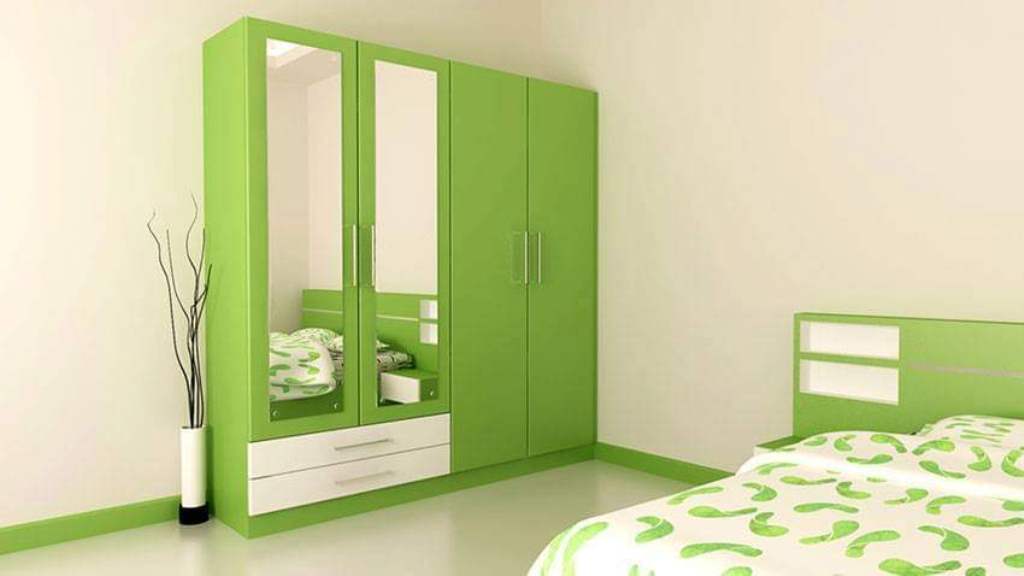 Bedroom interior with soft lighting and storage